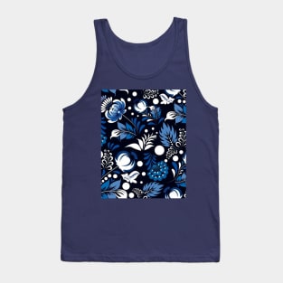 Blue Folk Flower Pattern Tank Top